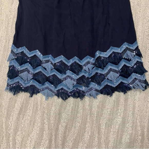 Anthropologie Maeve Boho Festivity Swing Dress Navy Sequin Fringe Size 6 - Picture 5 of 5